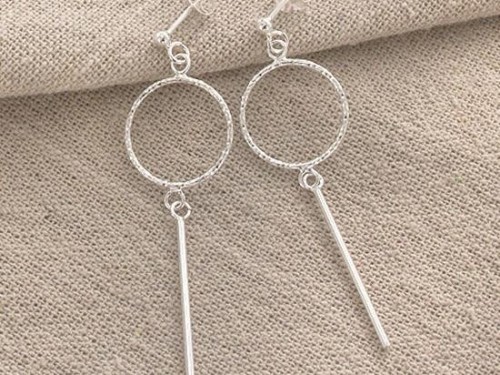 1 pair of 925 Sterling Silver Dangle Stick Circle Stud Earrings 40 mm. Polish finished