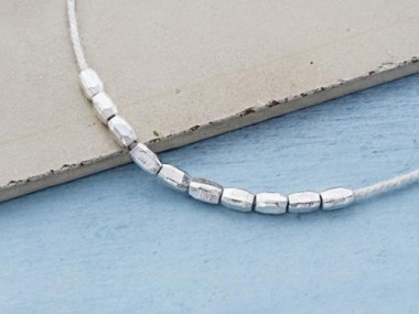 Karen Hill Tribe Silver Faceted Oval Beads 3.5x6 mm.