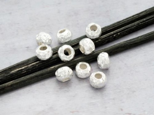 10 of Karen Hill Tribe Silver Hammered Rondelle Beads 6x4.5mm.