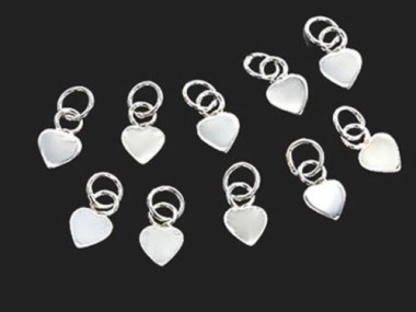 10 of 925 Sterling Silver Little Heart Charms 4mm.