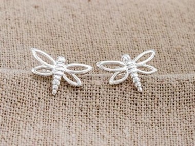 925 Sterling Silver Dragonfly Stud Earrings 9x15mm.