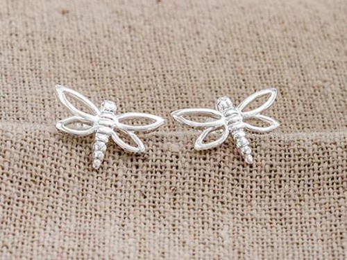 1 pair of 925 Sterling Silver Dragonfly Stud Earrings 9x15mm. Polish finished