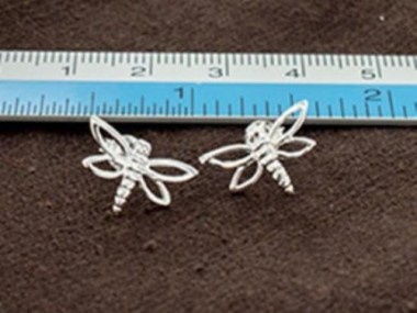 925 Sterling Silver Dragonfly Stud Earrings 9x15mm.