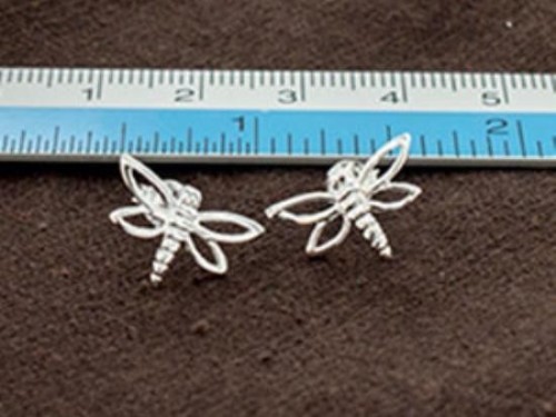 1 pair of 925 Sterling Silver Dragonfly Stud Earrings 9x15mm. Polish finished