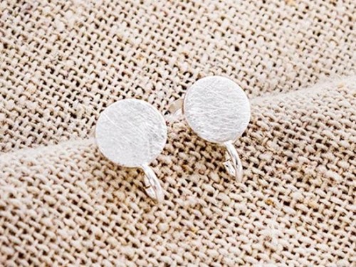 1 pair of 925 Sterling Silver Brushed Circle Disc Stud Earrings Post Findings 6mm. with Opened Loop.