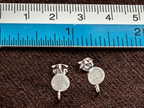 1 pair of 925 Sterling Silver Brushed Circle Disc Stud Earrings Post Findings 6mm. with Opened Loop.