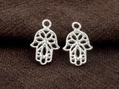 925 Sterling Silver Little Hamsa , Hand Of Fatima Charms 10x14 mm.