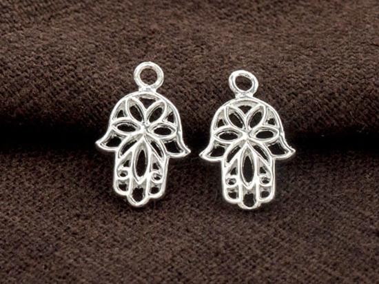 2 of 925 Sterling Silver Little Hamsa , Hand Of Fatima Charms 10x14 mm. Polish Finished