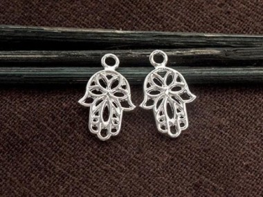 925 Sterling Silver Little Hamsa , Hand Of Fatima Charms 10x14 mm.