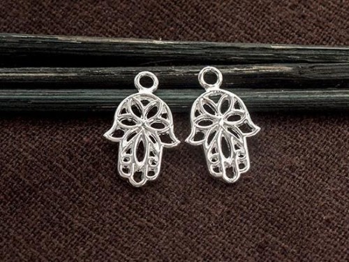 2 of 925 Sterling Silver Little Hamsa , Hand Of Fatima Charms 10x14 mm. Polish Finished