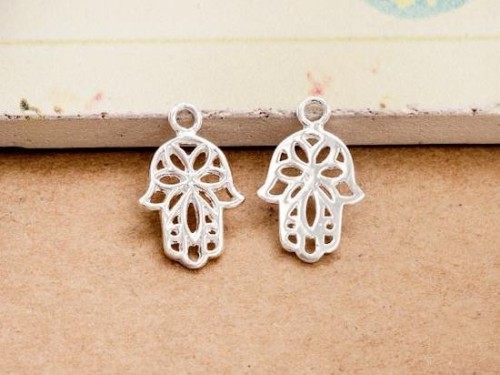 2 of 925 Sterling Silver Little Hamsa , Hand Of Fatima Charms 10x14 mm. Polish Finished