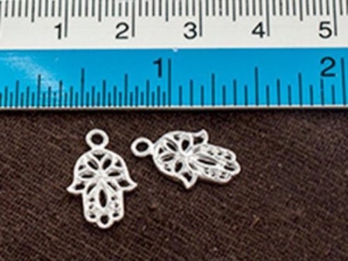 2 of 925 Sterling Silver Little Hamsa , Hand Of Fatima Charms 10x14 mm. Polish Finished