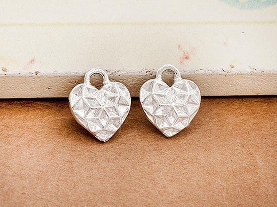 2 of 925 Sterling Silver Heart Charms 8mm.