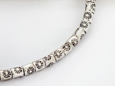 Karen Hill Tribe Silver Sun Printed Tubular Beads 3x3.4 mm.