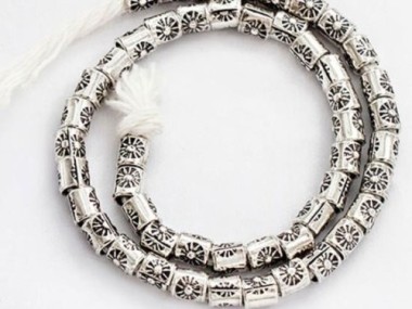 Karen Hill Tribe Silver Sun Printed Tubular Beads 3x3.4 mm.