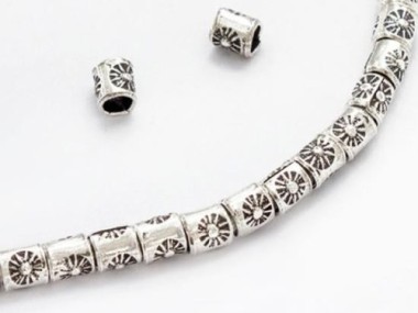 Karen Hill Tribe Silver Sun Printed Tubular Beads 3x3.4 mm.