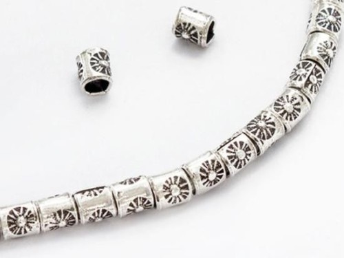 50 of Karen Hill Tribe Silver Sun Printed Tubular Beads 3x3.4 mm. 6.5 inches