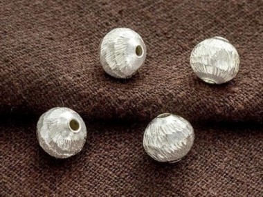 Karen Hill Tribe Silver Ground, Brushed Round Beads 8 mm.