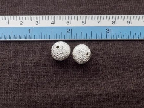 2 of Karen Hill Tribe Silver Printed Ball Beads 11x12 mm.