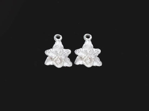 2 of 925 Sterling Silver Orchid Charms 10x11mm.