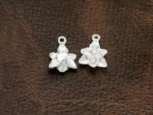 2 of 925 Sterling Silver Orchid Charms 10x11mm.