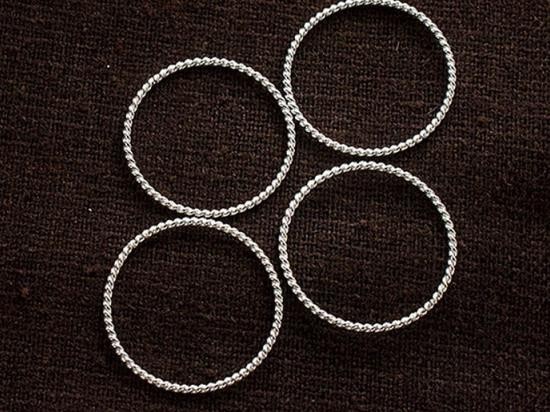 4 of 925 Sterling Silver Twisted Circle Links, Connectors 20 mm.