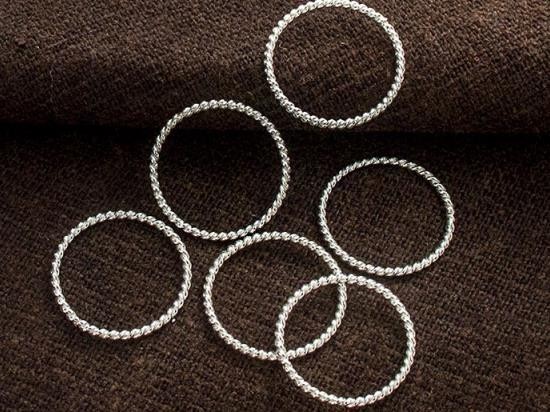 6 of 925 Sterling Silver Twisted Circle Links, Connectors 15 mm.