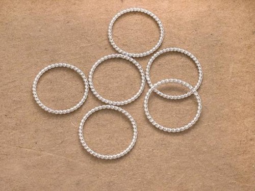 6 of 925 Sterling Silver Twisted Circle Links, Connectors 15 mm.