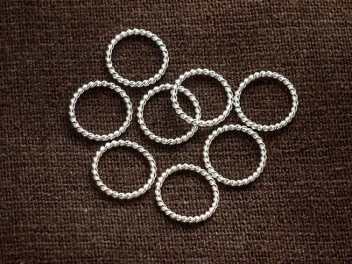 8 of 925 Sterling Silver Twisted Circle Links, Connectors 10 mm.