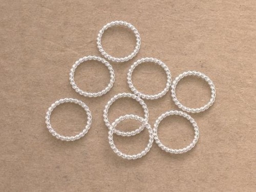 8 of 925 Sterling Silver Twisted Circle Links, Connectors 10 mm.