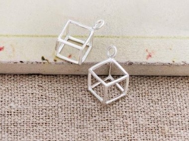 925 Sterling Silver Cube Charms 10.3 mm.