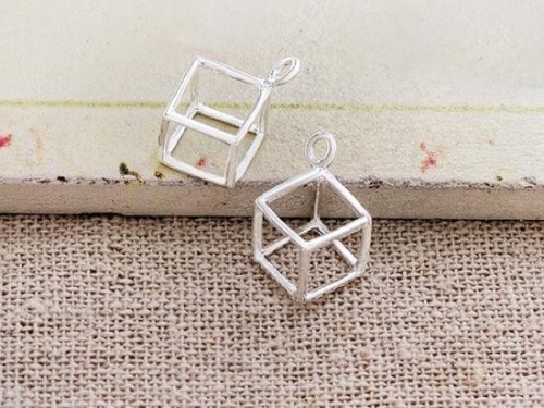 2 of 925 Sterling Silver Cube Charms 10.3 mm.