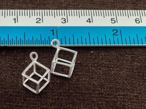 2 of 925 Sterling Silver Cube Charms 10.3 mm.