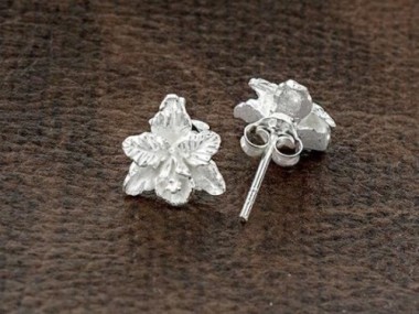 925 Sterling Silver Orchid Stud Earrings 10x11mm.