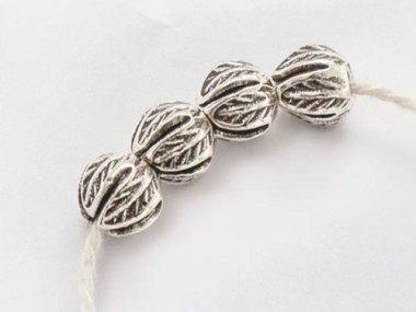 Karen Hill Tribe Silver Imprinted Lotus Beads 6.5x7.5 mm.