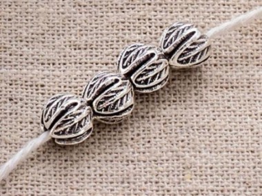 Karen Hill Tribe Silver Imprinted Lotus Beads 6.5x7.5 mm.