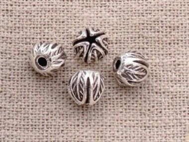 Karen Hill Tribe Silver Imprinted Lotus Beads 6.5x7.5 mm.