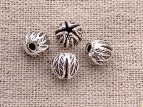 4 of Karen Hill Tribe Silver Imprinted Lotus Beads 6.5x7.5 mm.