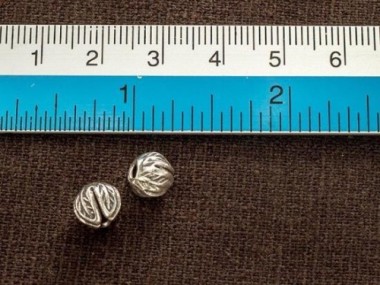 Karen Hill Tribe Silver Imprinted Lotus Beads 6.5x7.5 mm.