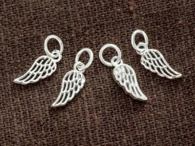 4 of 925 Sterling Silver Angel Wing Charms 4.5x9mm. , Tiny Charms