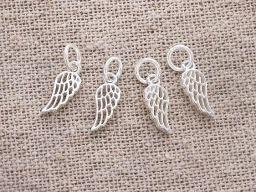 4 of 925 Sterling Silver Angel Wing Charms 4.5x9mm. , Tiny Charms