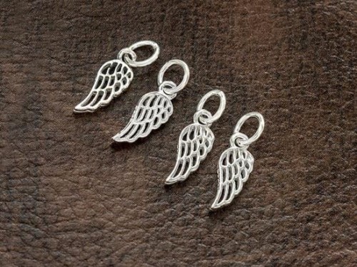 4 of 925 Sterling Silver Angel Wing Charms 4.5x9mm. , Tiny Charms