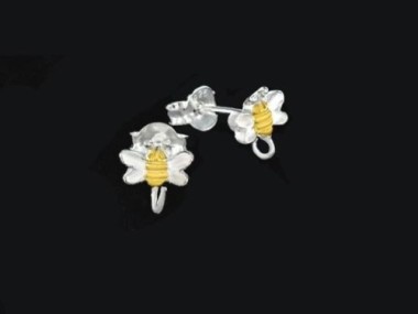 925 Sterling Silver Two Tone Gold & Silver Bee Earrings , Post Findings 4x7.5mm.