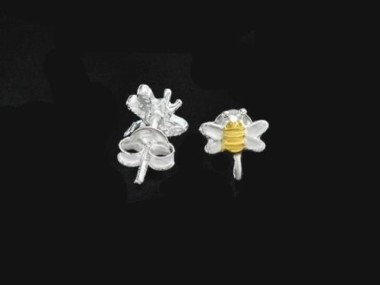 925 Sterling Silver Two Tone Gold & Silver Bee Earrings , Post Findings 4x7.5mm.