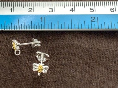 925 Sterling Silver Two Tone Gold & Silver Bee Earrings , Post Findings 4x7.5mm.