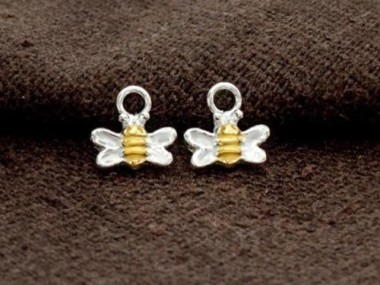 2 of 925 Sterling Silver Bee Charms 4x7.5mm. Two Tone Gold & Silver .