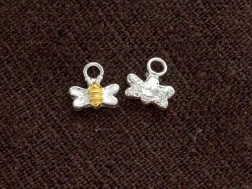 2 of 925 Sterling Silver Bee Charms 4x7.5mm. Two Tone Gold & Silver .