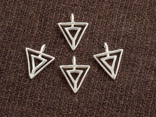 4 of 925 Sterling Silver Triangle Charms 8x8.5 mm. Polish Finished .