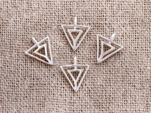 4 of 925 Sterling Silver Triangle Charms 8x8.5 mm. Polish Finished .