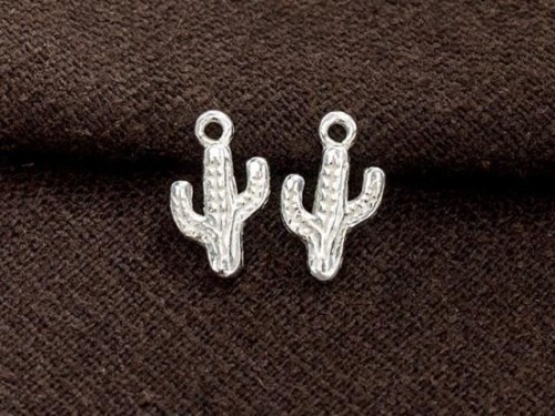 2 of 925 Sterling Silver Small Cactus Charms 8x10 mm.